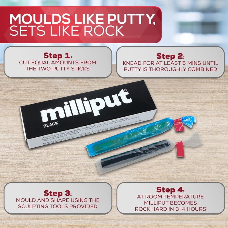 Creative Crafters Milliput Epoxy Putty 10 Piece Set, Black Version - with Sculpting Tools, Sanding Pad and Gloves - Air Dry Moldable Plastic Plumbers Clay - Ceramic Tile, Marble and Quartz Countertop Chip Repair Kit - Image 4